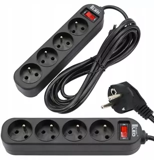 Napájací kábel 5m 4 zásuvky BLACK L105